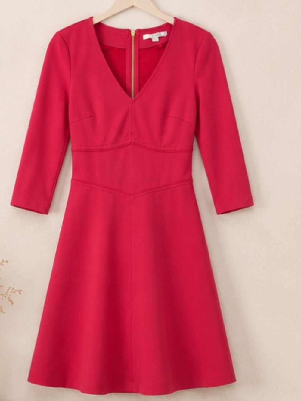 Hot Pink V Neck Fit & Flare Dress Gold Back Zipper